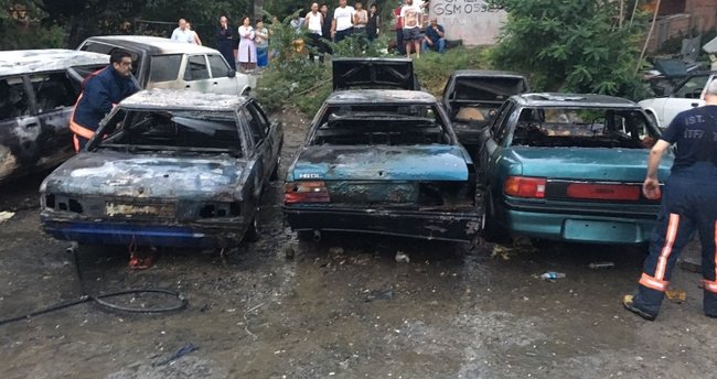 Park halindeki 6 otomobil yandı