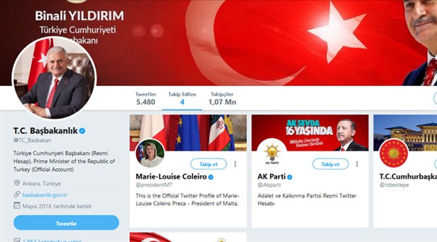 Başbakan’dan Twitter’da Malta Cumhurbaşkanı’na takip