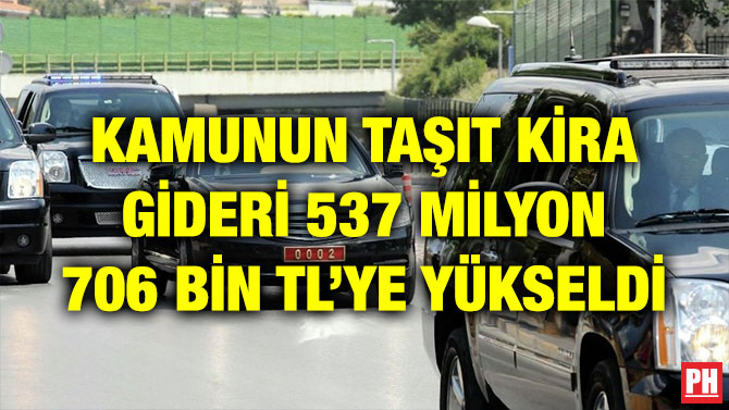 KAMUNUN TAŞIT KİRA GİDERİ 537 MİLYON 706 BİN TL’YE YÜKSELDİ