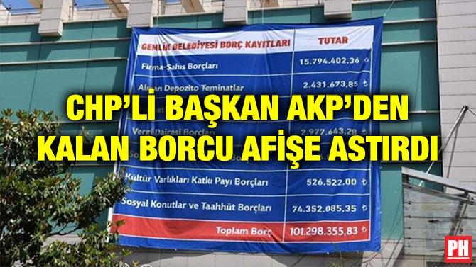 CHP’Lİ BAŞKAN AKP’DEN KALAN BORCU AFİŞE ASTIRDI
