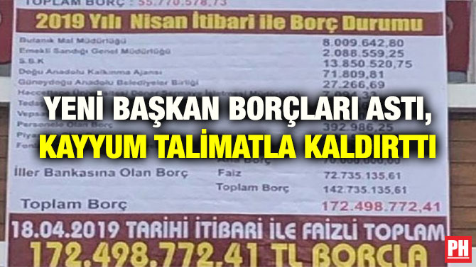 YENİ BAŞKAN BORÇLARI ASTI, KAYYUM TALİMATLA KALDIRTTI