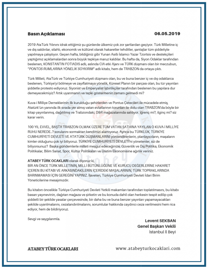 ATABEY TÜRK OCAKLARI Basın Açıklaması - 06 Mayıs 2019