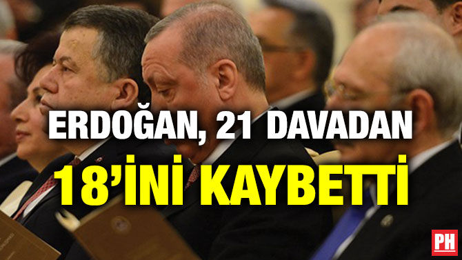 ERDOĞAN, 21 DAVADAN 18’İNİ KAYBETTİ