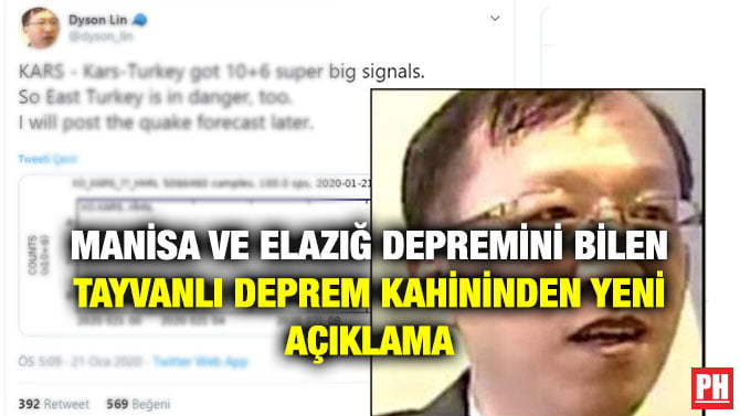 MANİSA VE ELAZIĞ DEPREMİNİ BİLEN TAYVANLI DEPREM KAHİNİNDEN YENİ AÇIKLAMA