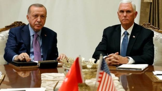 Barış Pınarı Harekâtı'nın 8. gününde Ankara'da Cumhurbaşkanı Erdoğan ile ABD Başkan Yardımcısı Mike Pence, Suriye'nin kuzeydoğusuna yönelik operasyonun durumuna ilişkin bir anlaşmaya vardı.