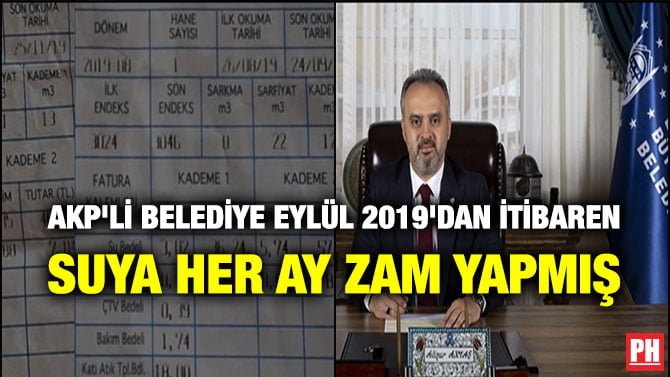 AKP’Lİ BELEDİYE EYLÜL 2019’DAN İTİBAREN SUYA HER AY ZAM YAPMIŞ