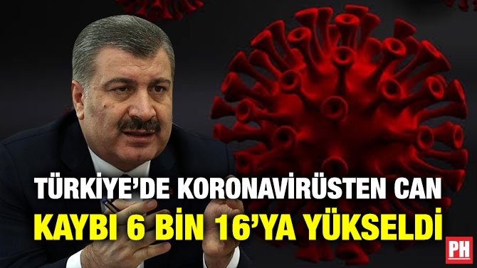 TÜRKİYE’DE KORONAVİRÜSTEN CAN KAYBI 6 BİN 16’YA YÜKSELDİ