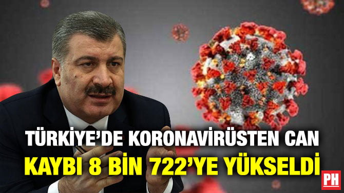 TÜRKİYE’DE KORONAVİRÜSTEN CAN KAYBI 8 BİN 722’YE YÜKSELDİ