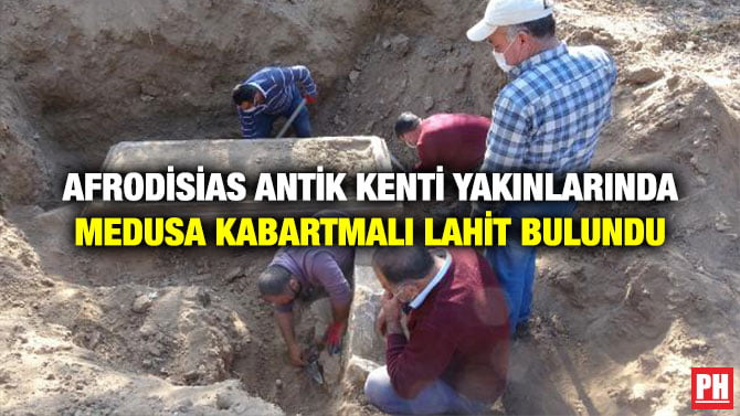 AFRODİSİAS ANTİK KENTİ YAKINLARINDA MEDUSA KABARTMALI LAHİT BULUNDU