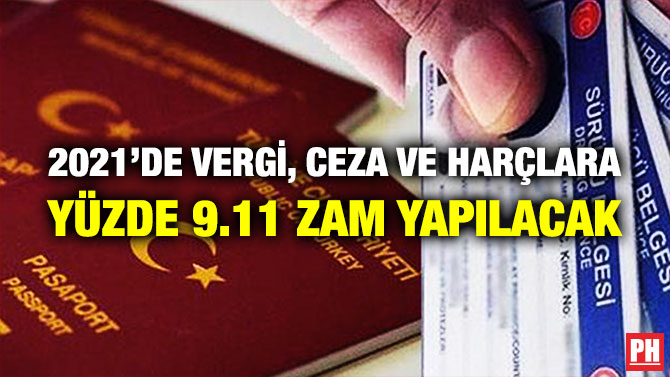 2021’DE VERGİ, CEZA VE HARÇLARA YÜZDE 9.11 ZAM YAPILACAK
