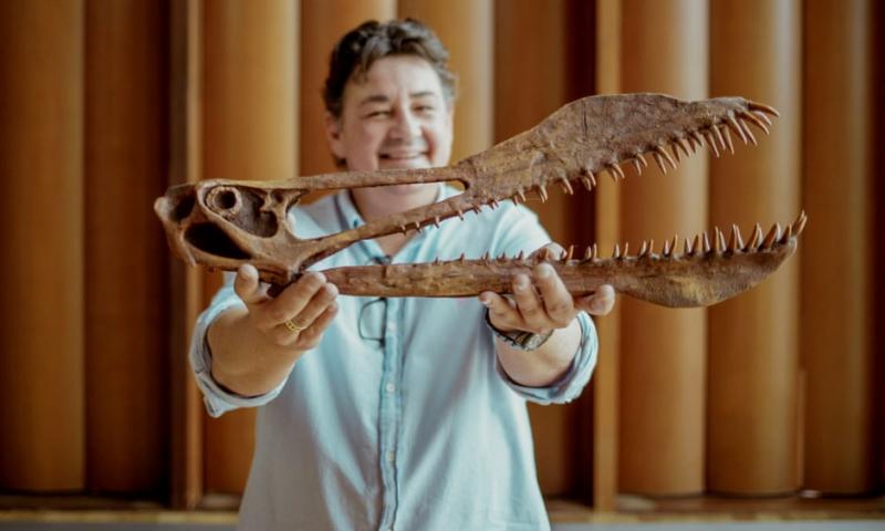 Tim Richards ve araştırma ekibi, Thapunngaka shawi'nin çene kemiğinin bir modelini hazırladı (Queensland Üniversitesi)