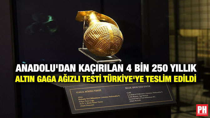 Anadolu’dan Kaçırılan 4 Bin 250 Yıllık Altın Gaga Ağızlı Testi Türkiye’ye Teslim Edildi