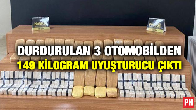Durdurulan 3 Otomobilden 149 Kilogram Uyuşturucu Çıktı