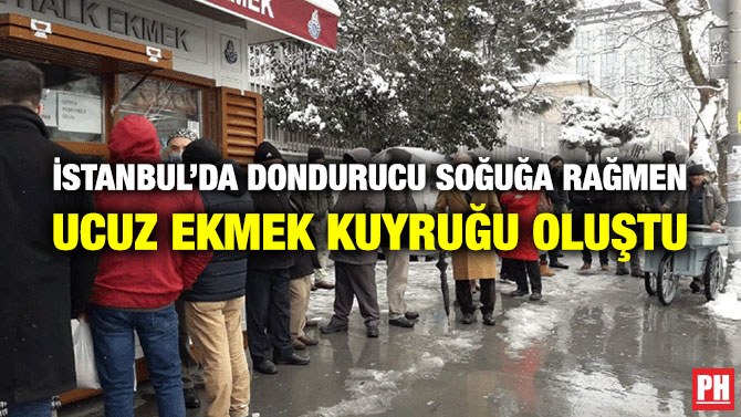 İstanbul’da Dondurucu Soğuğa Rağmen Ucuz Ekmek Kuyruğu Oluştu