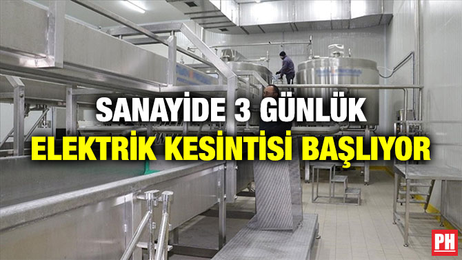 Sanayide 3 Günlük Elektrik Kesintisi Başlıyor