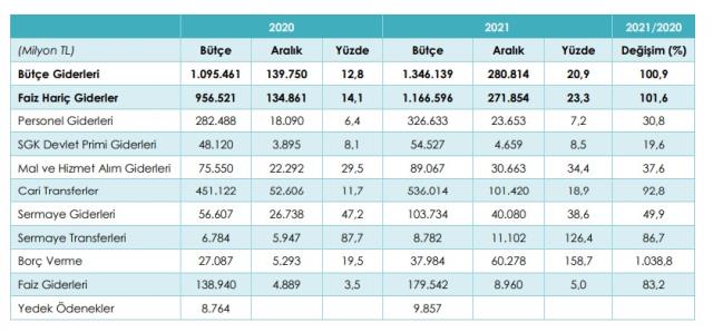 Ekonomik sınıflandırma bazında bütçe gerçekleşmeleri