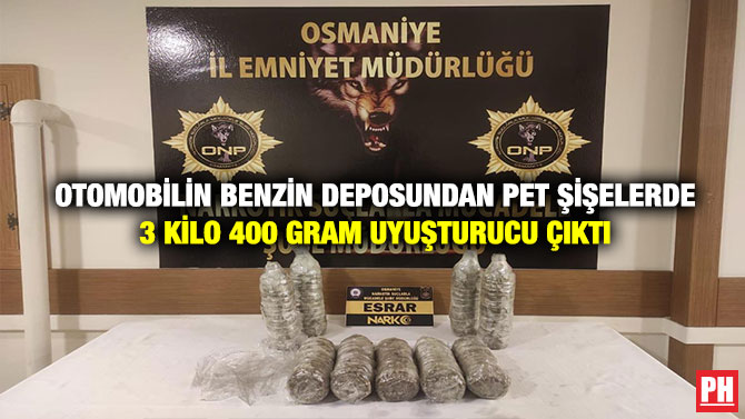 Otomobilin Benzin Deposundan Pet Şişelerde 3 Kilo 400 Gram Uyuşturucu Çıktı