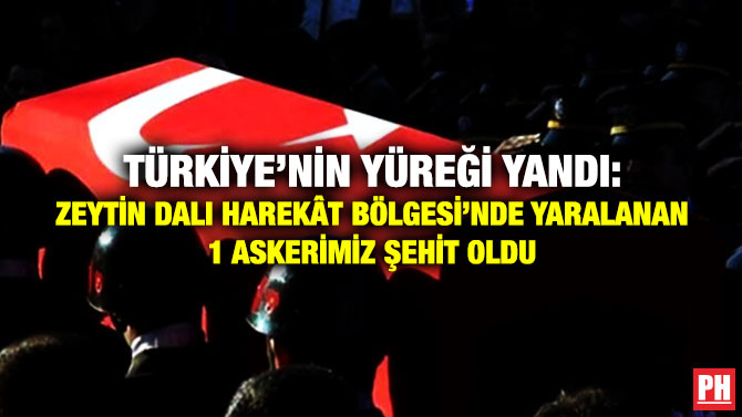 Türkiye’nin Yüreği Yandı: Zeytin Dalı Harekât Bölgesi’nde Yaralanan 1 Askerimiz Şehit Oldu