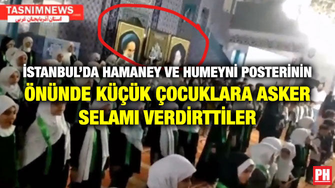 İstanbul’da Hamaney ve Humeyni Posterinin Önünde Küçük Çocuklara Asker Selamı Verdirttiler