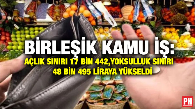 Birleşik Kamu İş: Açlık Sınırı 17 Bin 442, Yoksulluk Sınırı 48 Bin 495 Liraya Yükseldi